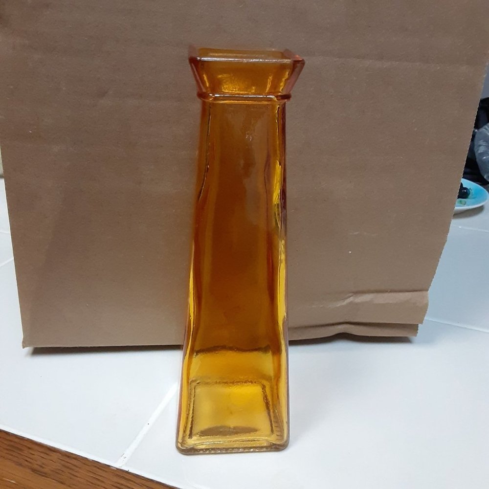 Amber colored square vase